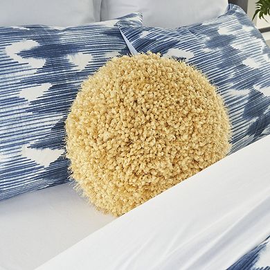 HomeRoots 14" X 14" Yellow Round Shag Throw Pillow