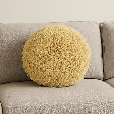HomeRoots 14" X 14" Yellow Round Shag Throw Pillow