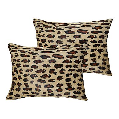 HomeRoots Set of Two 12" X 20" Brown and Black Leopard Cowhide Lumbar Throw Pillows