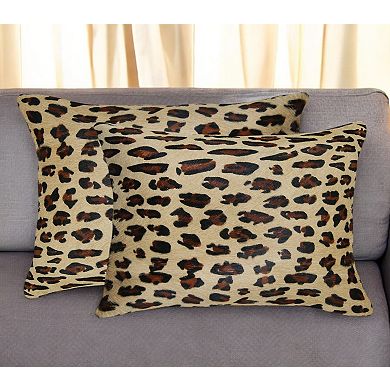 HomeRoots Set of Two 12" X 20" Brown and Black Leopard Cowhide Lumbar Throw Pillows