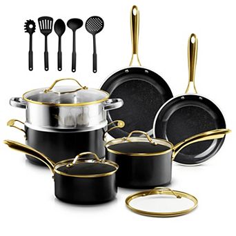 15 pc Ceramic Nonstick Cookware Set with Steamer Utensils PFOA-Free Dishwasher Safe