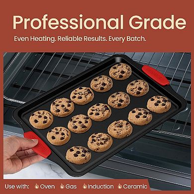 BAKKEN Nonstick Baking Sheet, Carbon Steel Cookie Pans with Silicone Handles, Set of 2, Black
