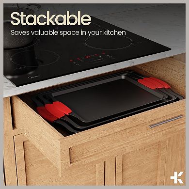 BAKKEN Nonstick Baking Sheet, Carbon Steel Cookie Pans with Silicone Handles, Set of 2, Black
