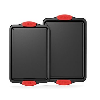 BAKKEN Nonstick Baking Sheet, Carbon Steel Cookie Pans with Silicone Handles, Set of 2, Black