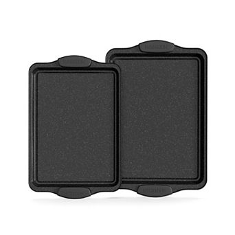 BAKKEN Nonstick Baking Sheet, Carbon Steel Cookie Pans with Silicone Handles, Set of 2, Black