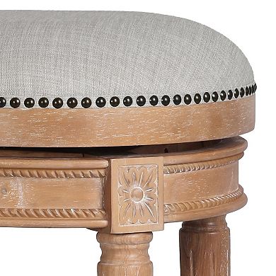 HomeRoots 26" Beige And Natural Solid Wood Swivel Backless Counter Height Bar Chair