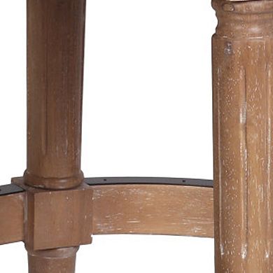 HomeRoots 26" Beige And Natural Solid Wood Swivel Backless Counter Height Bar Chair