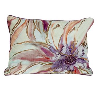 HomeRoots 14" X 20" Pink and Purple Floral Cotton Throw Pillow With Sequins