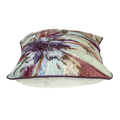HomeRoots 14" X 20" Pink and Purple Floral Cotton Throw Pillow With Sequins