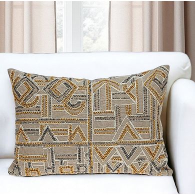 HomeRoots 14" X 20" Beige Cotton Throw Pillow