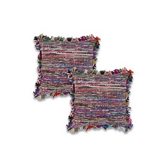 HomeRoots Set of Two Pink Striped Rayon Throw Pillow With Ruffle