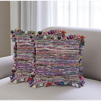 HomeRoots Set of Two Pink Striped Rayon Throw Pillow With Ruffle