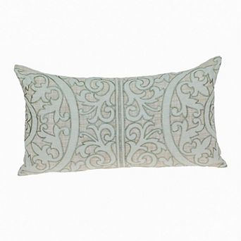 HomeRoots 14" X 24" Beige and Green Linen Lumbar Throw Pillow with Embroidery