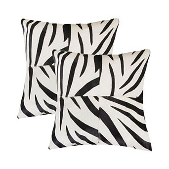 HomeRoots Set of Two 18" White and Black Zebra Cowhide Throw Pillows