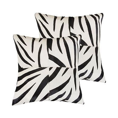 HomeRoots Set of Two 18" White and Black Zebra Cowhide Throw Pillows