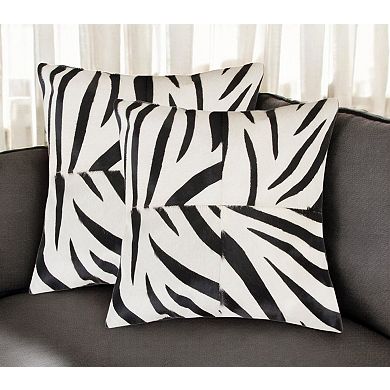 HomeRoots Set of Two 18" White and Black Zebra Cowhide Throw Pillows