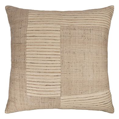 HomeRoots 24" Brown and Beige Geometric Silk Throw Pillow With Embroidery