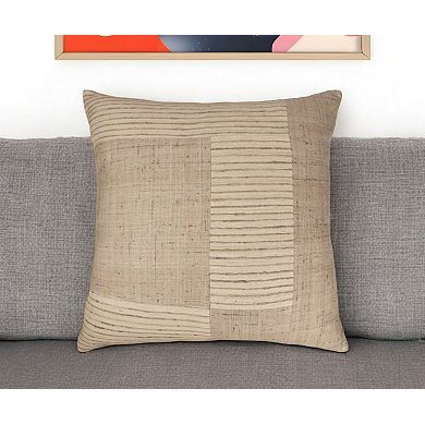 HomeRoots 24" Brown and Beige Geometric Silk Throw Pillow With Embroidery