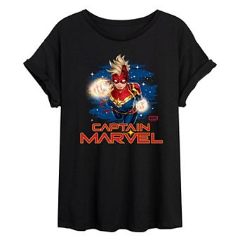 Juniors' Marvel Captain Marvel Logo Oversized Tee