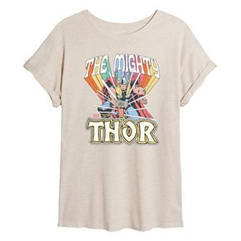 Juniors' Marvel The Mighty Thor Distressed Oversized Tee