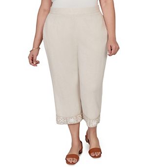 Plus Size Alfred Dunner Crochet Trim Linen Capris
