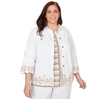Plus Size Alfred Dunner Leaf Cutout Embroidered Shirt Jacket