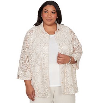 Plus Size Alfred Dunner Sequin Medallion Two-in-One Top