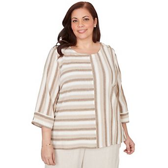 Plus Size Alfred Dunner Spliced Stripe Three Quarter Sleeve Top