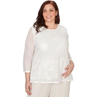 Women's Plus Alfred Dunner Sequin Mesh Flower Top
