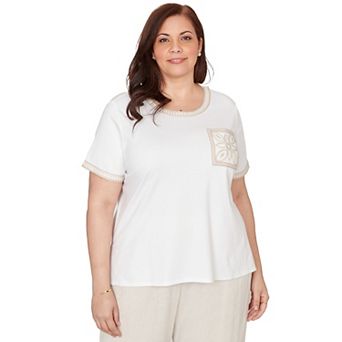 Plus Size Alfred Dunner Crochet Pocket Short Sleeve Tee