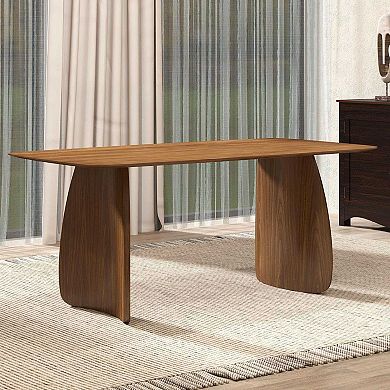 Rectangular Dining Table Seats 68, Walnut Wood Pedestal Base