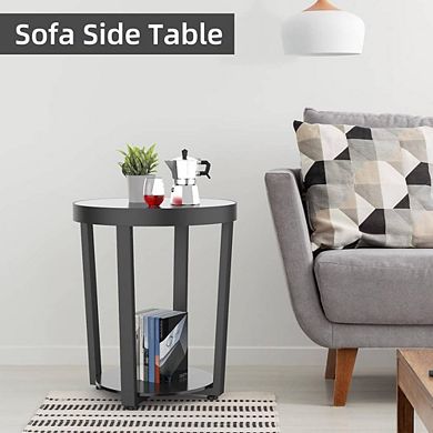 Round Tempered Glass Top Side Table