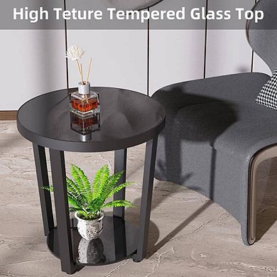 Round Tempered Glass Top Side Table