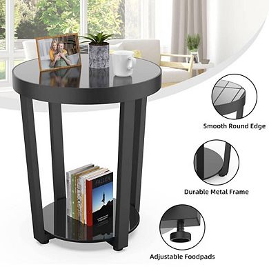 Round Tempered Glass Top Side Table