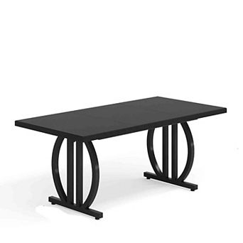 Modern Dining Table for 4-6 People, 63" Large Rectangular Kitchen Table with Geometric Legs