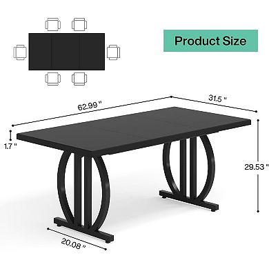 Modern Dining Table for 4-6 People, 63" Large Rectangular Kitchen Table with Geometric Legs