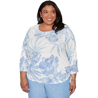 Women's Plus Alfred Dunner Monotone Dramatic Floral Tropical Top