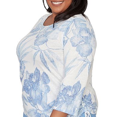 Women's Plus Alfred Dunner Monotone Dramatic Floral Tropical Top