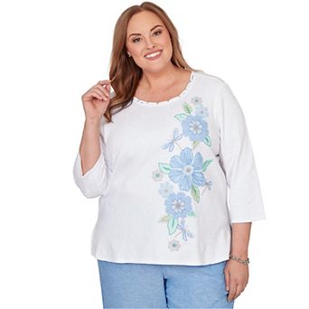 Women's Plus Alfred Dunner Embroidered Dragonfly Floral Top