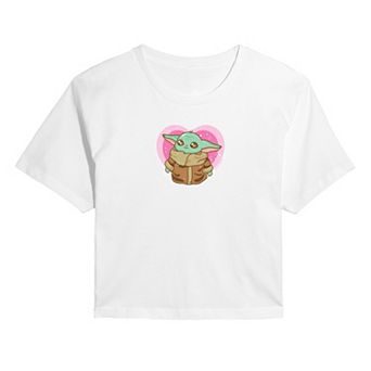 Juniors' Star Wars The Mandalorian Grogu Heart Cropped Tee