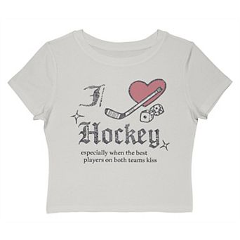 Juniors' I Heart Hockey Especially When The Best Players On Both Teams Kiss Graphic Baby Tee