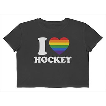 Juniors' I Heart Hockey Boxy Cropped Graphic Tee