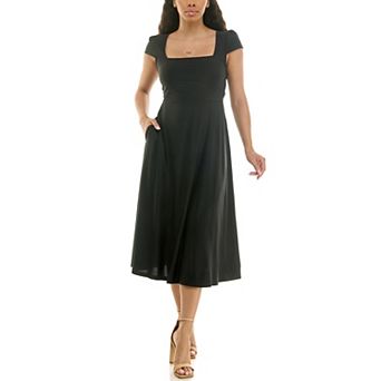 Women's Nina Leonard Cap Sleeve Fit & Flare Lace-Up Midi Dress