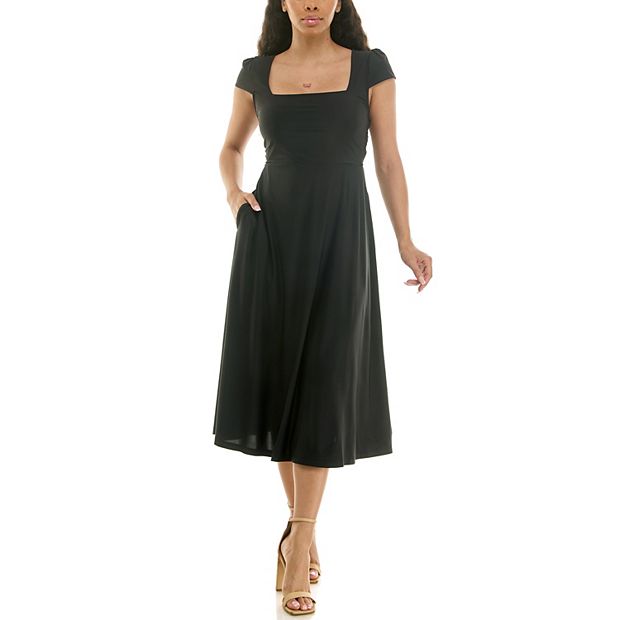 Women's Nina Leonard Cap Sleeve Fit & Flare Lace-Up Midi Dress
