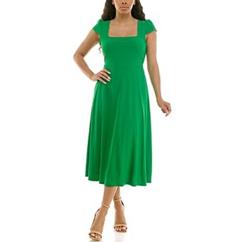 Women's Nina Leonard Cap Sleeve Fit & Flare Lace-Up Midi Dress