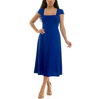 Women's Nina Leonard Cap Sleeve Fit & Flare Lace-Up Midi Dress