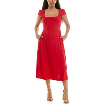 Women's Nina Leonard Cap Sleeve Fit & Flare Lace-Up Midi Dress
