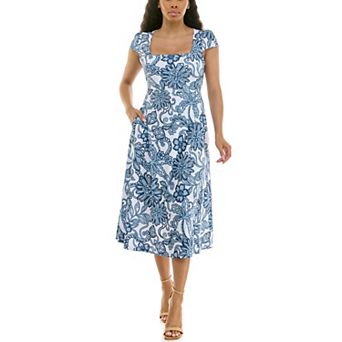 Women's Nina Leonard Floral Print Cap Sleeve Fit & Flare Midi Dress