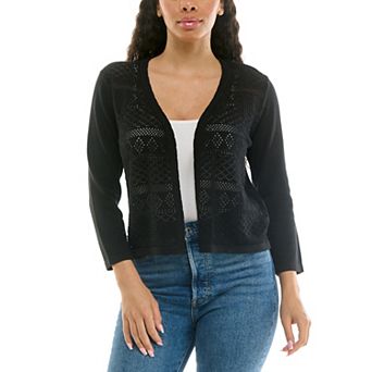 Women's Nina Leonard Three-Quarter Sleeve Diamond Bolero Sweater