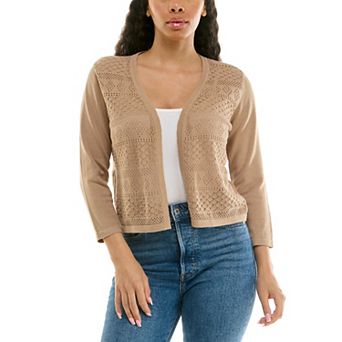 Women's Nina Leonard Three-Quarter Sleeve Diamond Bolero Sweater